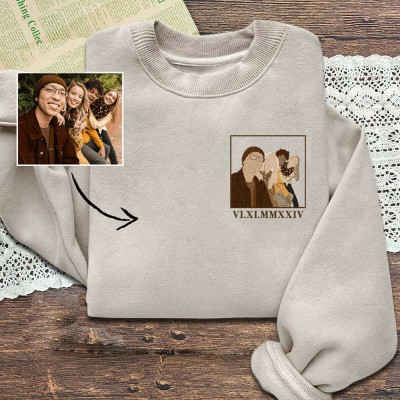 Sweat-shirt personnalisé brodé avec portrait de couple, cadeau d'anniversaire pour elle et lui, cadeaux de Saint-Valentin