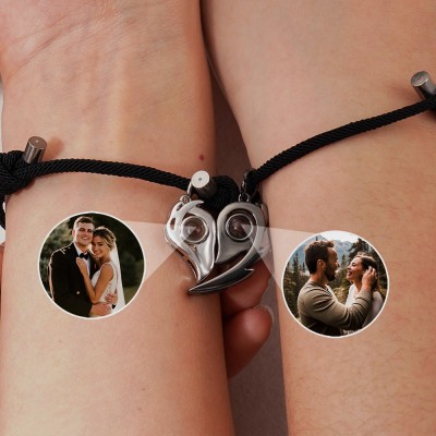 Bracelet de projection photo magnétique personnalisé pour couple cadeau d'anniversaire de mariage cadeau de Saint-Valentin pour couples