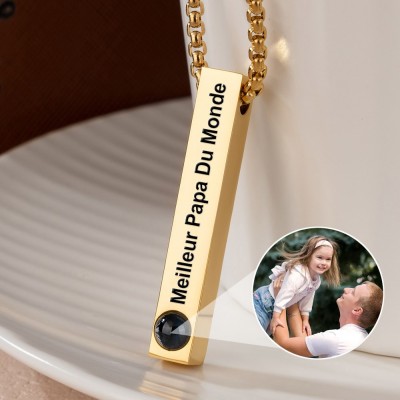 Collier à barre gravé personnalisé avec photo à l'intérieur du collier, cadeau pour papa et grand-père