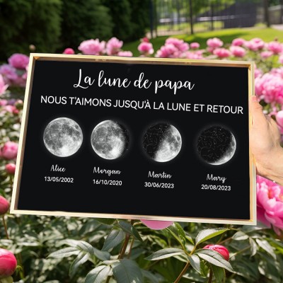 Cadre d'impression personnalisé des phases de la lune de papa, cadeau pour papa, cadeaux de fête des pères