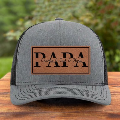 Chapeau personnalisé papa Patch en cuir avec les noms des enfants Cadeaux uniques pour papa Cadeau pour la fête des pères
