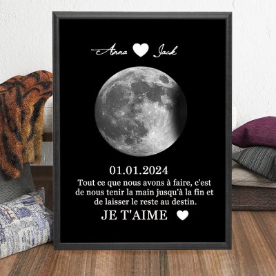 Impression d'art personnalisée Cadre photo Phase de lune Idées cadeaux anniversaire Cadeau souvenir pour couple