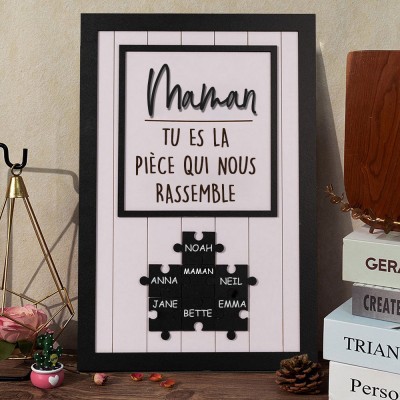 Puzzle en bois personnalisé pour maman avec prénoms d'enfants. Idées cadeaux pour la fête des mères