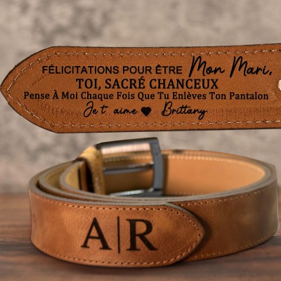 Félicitations D'Être Mon Époux Ceinture en Cuir Gravée Personnalisée Idées Cadeau d'Anniversaire pour Petit Ami Idées Cadeau de Noël