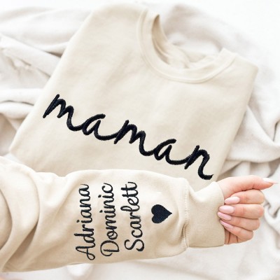 Sweat-shirt brodé personnalisé pour maman avec les noms des enfants Idées cadeaux pour la fête des mères