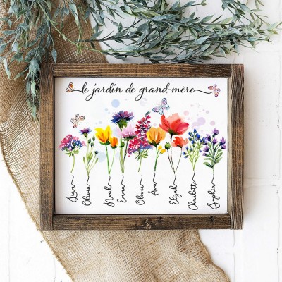 Panneau de naissance personnalisé du jardin de grand-mère avec le nom des petits-enfants, cadeau pour maman et grand-mère