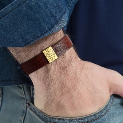 Bracelet en cuir personnalisé pour homme avec perles et noms des enfants Cadeau idéal pour papa Idée cadeau de Noël pour lui