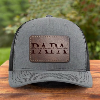Chapeau Patch en cuir Papa personnalisé avec des noms d’enfants cadeaux pour Papa grand-père fête des pères idées cadeaux