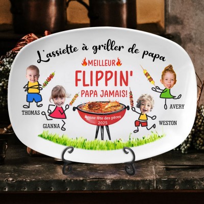 Plat de grillage de papa personnalisé avec Photo et cadeaux de nom d’enfants pour papa cadeau de la fête des pères