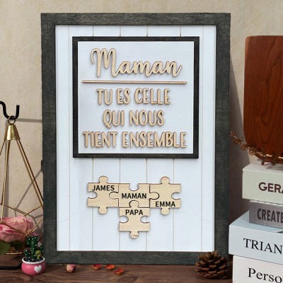 Panneau puzzle en bois personnalisé pour maman avec noms d'enfants Cadeaux pour maman Grand-mère Idées cadeaux pour la fête des mères