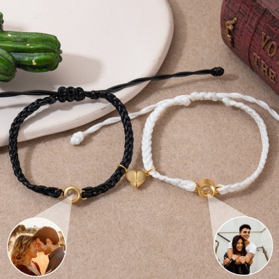 Bracelet de projection magnétique personnalisé en corde tressée pour couple cadeaux d'anniversaire pour elle et lui cadeaux de Saint-Valentin