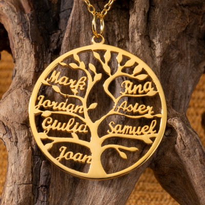 Collier Arbre Généalogique Personnalisé avec Noms Gravés et Pierres de Naissance - Cadeaux Uniques pour Maman et Grand-Mère