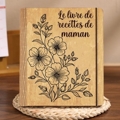 Livre de recettes familial personnalisé en bois idées cadeaux pour maman grand-mère