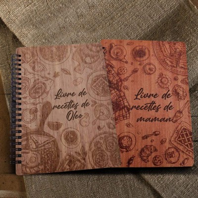 Livre de recettes personnalisé en spirale en bois pour la famille, classeur vierge, cadeaux pour maman, grand-mère, cadeau de Noël unique