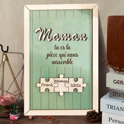 Puzzle en bois personnalisé avec prénoms Maman, tu es la pièce qui nous rassemble Idées cadeaux pour la fête des mères
