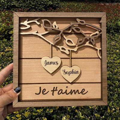 Arbre généalogique personnalisé pour couples, panneau en bois, gravure de nom, cadeaux d'anniversaire et de noël