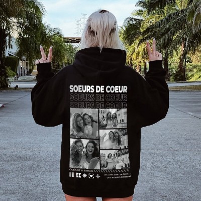 Sweat-shirt personnalisé SOEURS DE COEUR avec photos, cadeaux uniques pour elle, cadeau souvenir pour amis