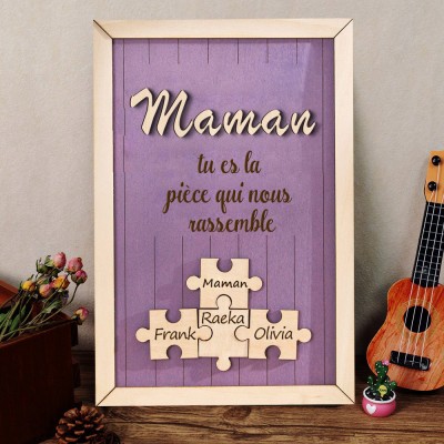 Puzzle en bois fait main personnalisé avec nom et pièce Maman, tu es la pièce qui nous rassemble Idées cadeaux pour maman et grand-mère