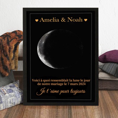 Cadre de phase de lune personnalisé, cadeau unique pour les couples, idées de cadeaux pour le jour de l'anniversaire