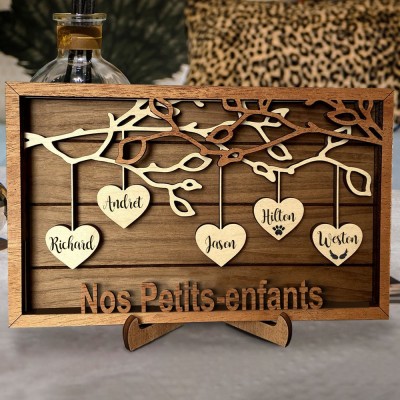 Panneau d'arbre généalogique en bois personnalisé avec noms gravés, cadeaux souvenirs de famille, cadeaux de fête des mères