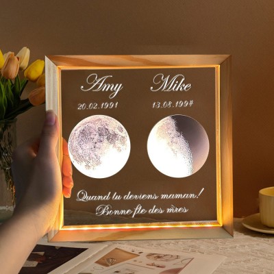 Lampe photo personnalisée avec phases de lune et date Idées cadeaux pour maman, fête des mères