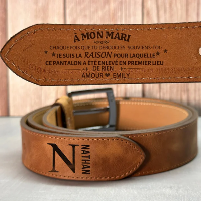 Ceinture en Cuir Gravée Personnalisée Cadeau Unique pour Mari et Petit Ami Cadeau d'Anniversaire Idées Cadeau de Noël