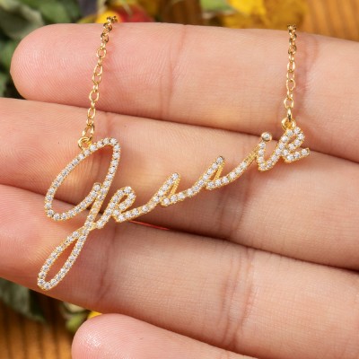 Collier Nom en Zircon Minimaliste Personnalisé Cadeau Souvenir pour Elle Cadeaux d'Anniversaire Cadeau d'Anniversaire Unique
