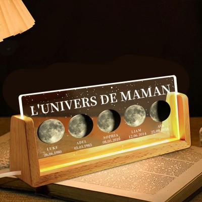 Veilleuse personnalisée avec phases de lune et date, cadeau pour maman, cadeau pour nouvelle maman, cadeau pour la fête des mères
