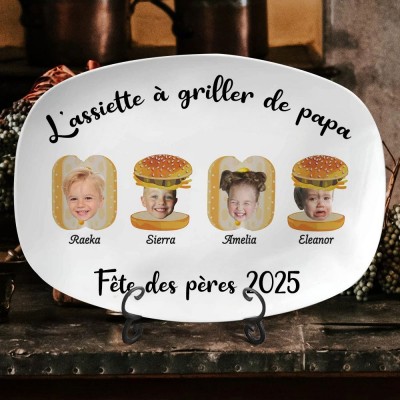 Assiette de grillades personnalisée pour papa avec les noms des enfants et une photo Cadeau unique pour la fête des pères