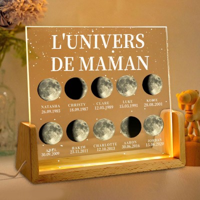 Veilleuse personnalisée avec phases de lune et date, cadeau pour maman, cadeau pour nouvelle maman, cadeau pour la fête des mères