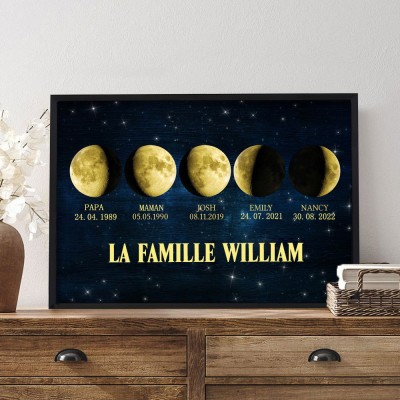 Cadre photo personnalisé avec phases de lune pour la famille, cadeaux pour maman, grand-mère, idées cadeaux pour la fête des mères