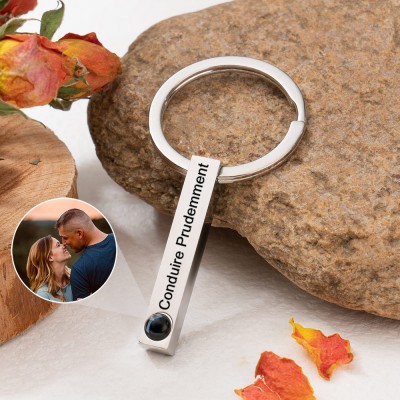 Porte-clés photo de projection gravé personnalisé avec image à l'intérieur, cadeaux pour lui