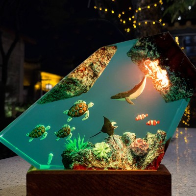 Lampe en bois et résine baleine à bosse et tortue Veilleuse raie manta et méduse Cadeaux de Noël Idées cadeaux d'anniversaire
