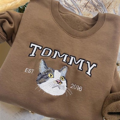 Sweat-shirt brodé personnalisé avec photo de portrait de chat de compagnie cadeaux pour les amoureux des chats cadeau de Noël