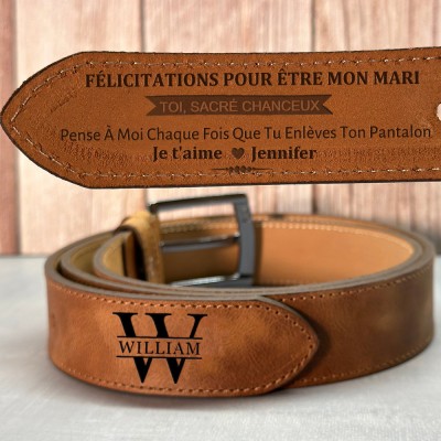 Félicitations D'Être Mon Mari Ceinture en Cuir Gravée Sur Mesure Cadeau d'Anniversaire Unique Idées Cadeau de Noël