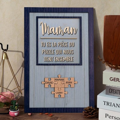 Maman personnalisée, vous êtes les pièces qui nous tiennent ensemble, pièces de puzzle en bois, signe de cadre pour maman