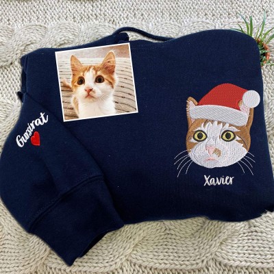 Sweat-shirt personnalisé avec photo de portrait de chat brodé pour les amoureux des chats, cadeaux de Noël