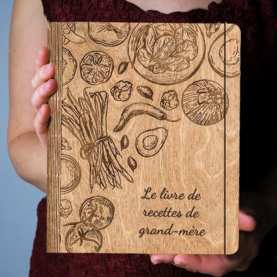 Livre de recettes familial personnalisé en bois idées cadeaux pour maman grand-mère