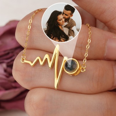 Collier de projection de battements de cœur personnalisé avec photo à l'intérieur Cadeau pour couple Idées de cadeaux d'anniversaire