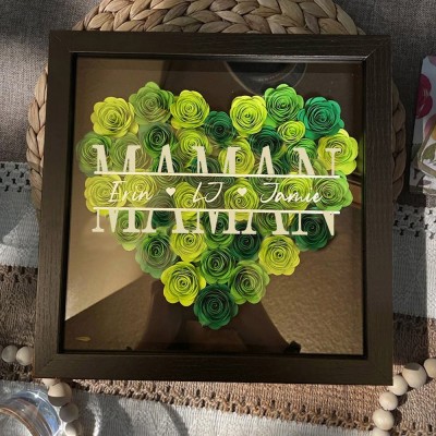 Boîte d'ombre à fleurs personnalisée en forme de cœur, avec noms d'enfants, cadeaux pour maman et grand-mère