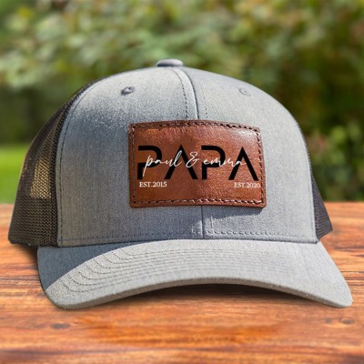 Chapeau Patch en cuir Papa personnalisé avec des noms d’enfants cadeau pour Papa nouveau cadeau Papa