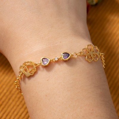 Bracelet de Fleur du Mois de Naissance Personnalisé avec Design de Pierre de Naissance pour Femmes Cadeaux d'Anniversaire pour Elle