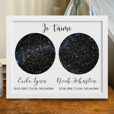 Cadre Personnalisé avec Carte du Ciel Imprimée Cadeaux d'Amour pour Couple Cadeau de Noël Idées de Cadeaux d'Anniversaire