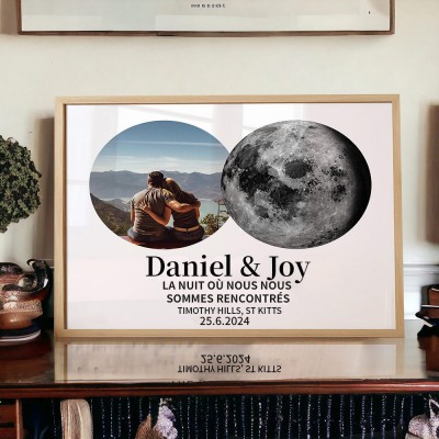 Cadre photo personnalisé avec phases de lune Idées de cadeaux d'anniversaire Cadeau souvenir unique pour couple