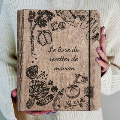 Livre de recettes familial personnalisé en bois idées cadeaux pour maman grand-mère