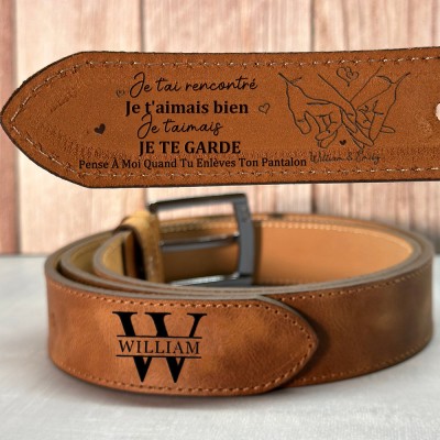 Ceinture en Cuir Gravée Personnalisée pour Homme Cadeau pour Petit Ami Cadeau d'Anniversaire pour Mari Cadeaux de Noël