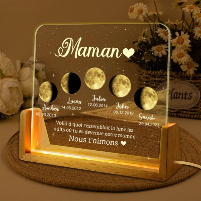Les nuits où tu es devenue notre maman Veilleuse personnalisée avec phases de lune pour maman Cadeau de fête des mères