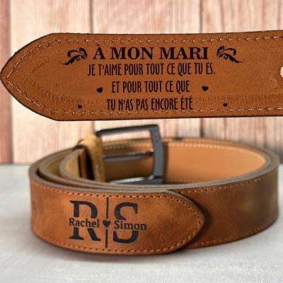 Pense À Moi Chaque Fois Que Tu Retires Ton Pantalon Ceinture en Cuir Gravée Personnalisée Cadeau d'Anniversaire pour Mari Cadeau de Noël