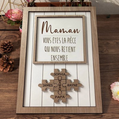 Signe en bois personnalisé de Puzzle de maman avec les noms des enfants fête des mères idées cadeaux