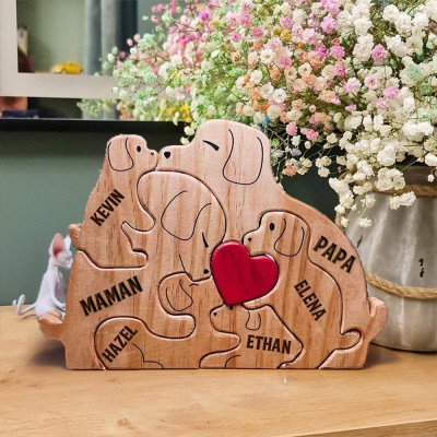 Famille de chiens personnalisée Nom gravé Puzzle en bois Cadeaux chaleureux Idées cadeaux pour la fête des mères